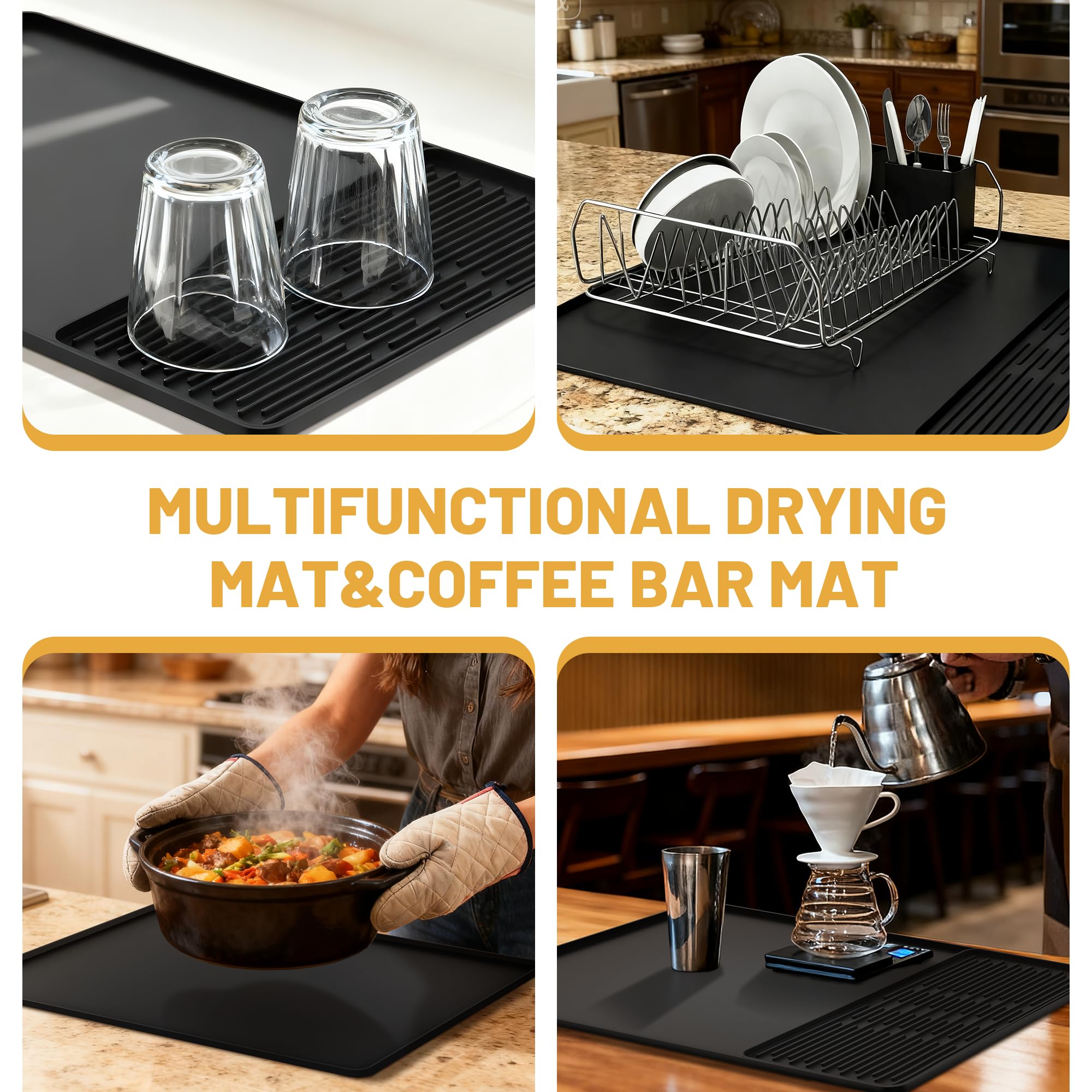 TCULOSD under espresso machine mat blends protection with decor.