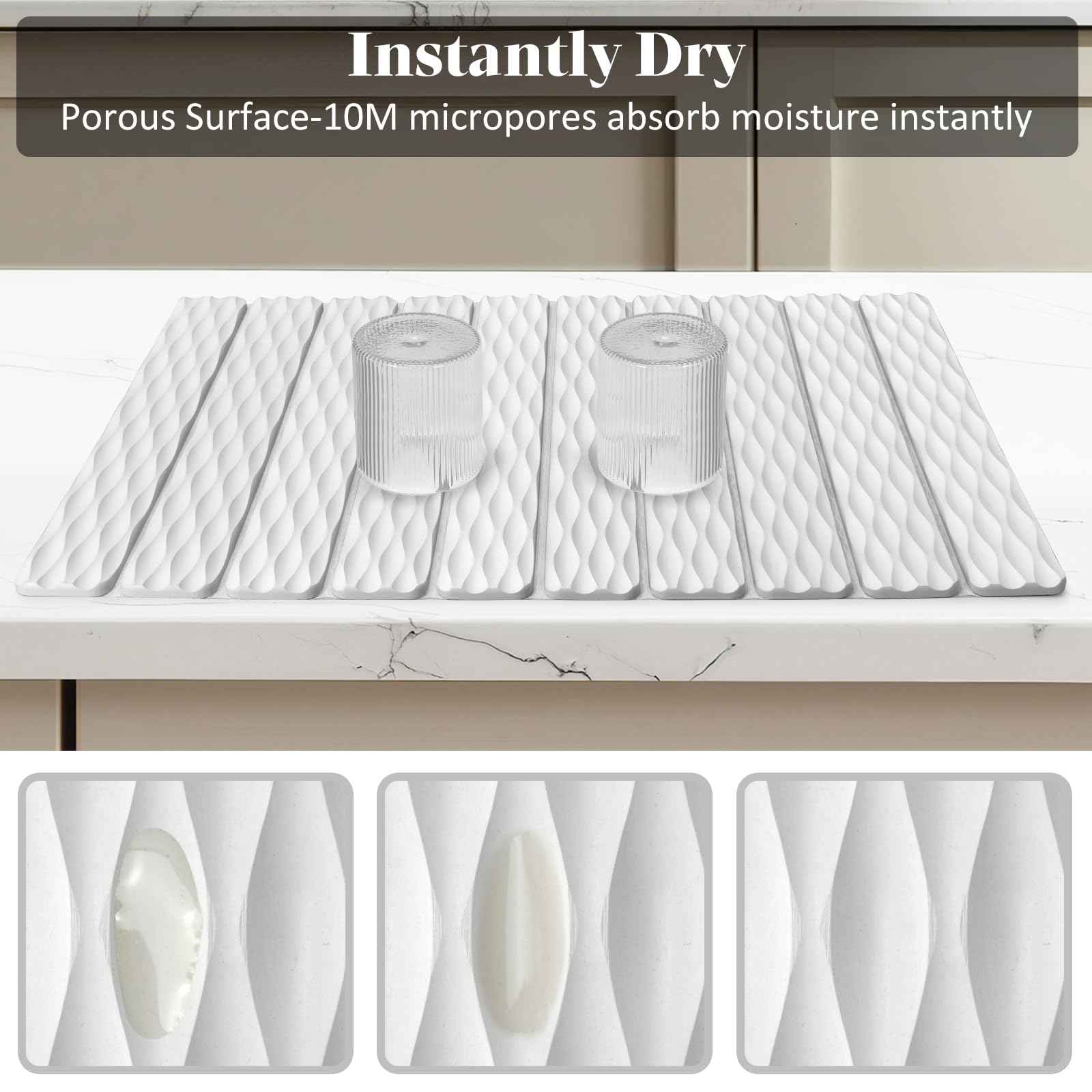 tdcokhe Stone mat on counter serves as heat-proof surface for hot items.