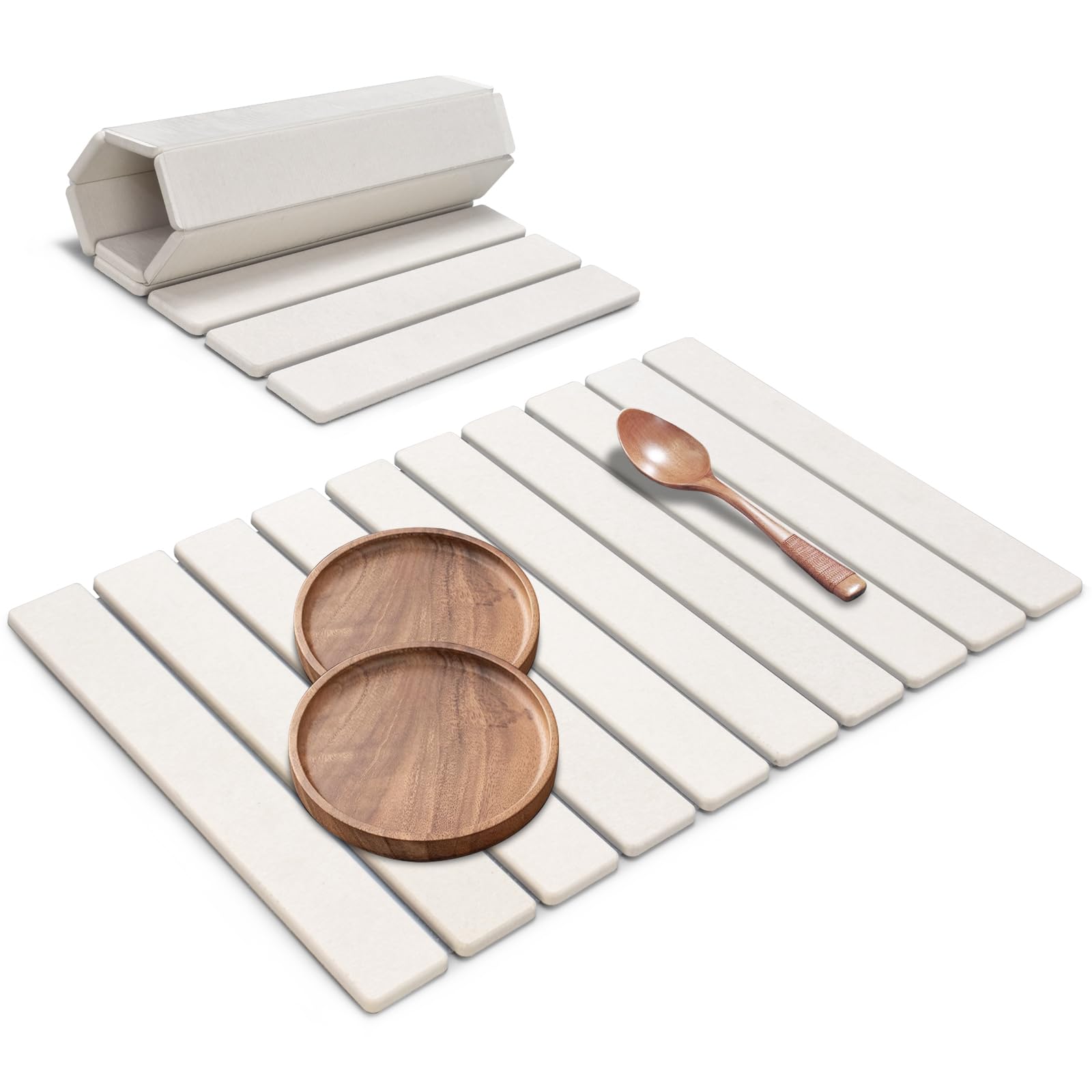 tdcokhe stone drying mat unfolded on counter shows large surface for dishes