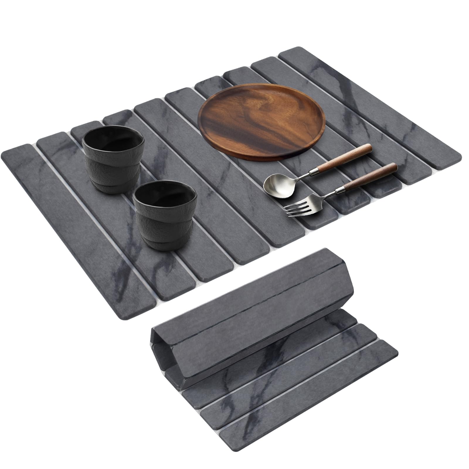tdcokhe stone dish drying mat dark grey marble on counter for fast moisture absorption.