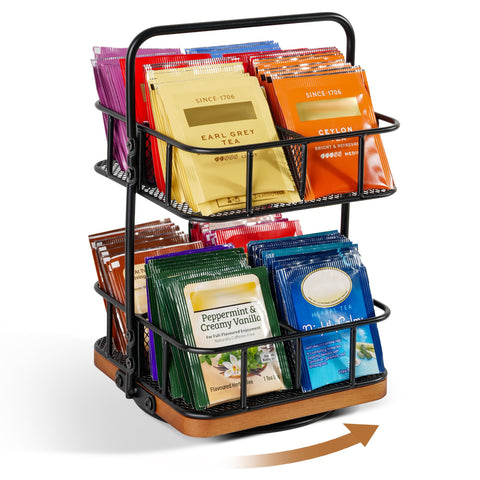 Tea Bunch rotation-2-tier teabag organizer with 360° base for easy access.