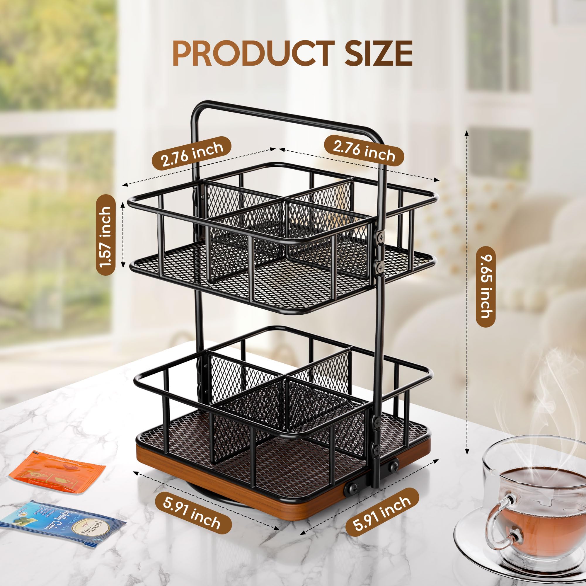 Tea Bunch rust-proof iron-frame tea caddy keeps eight deep baskets organized.