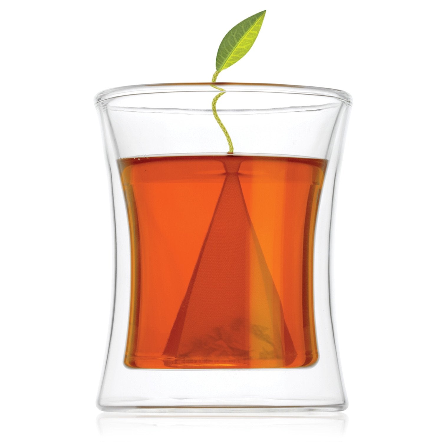 Tea Forte Poom double-wall glass cup keeps hot tea warm while the exterior stays cool.