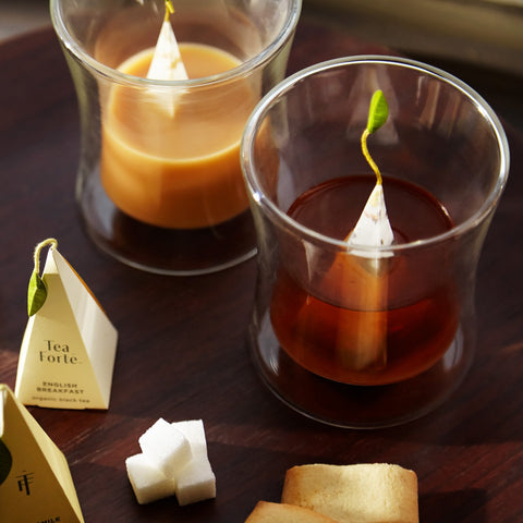 Tea Forte Poom jewel-toned teas complement the cup for vibrant service.