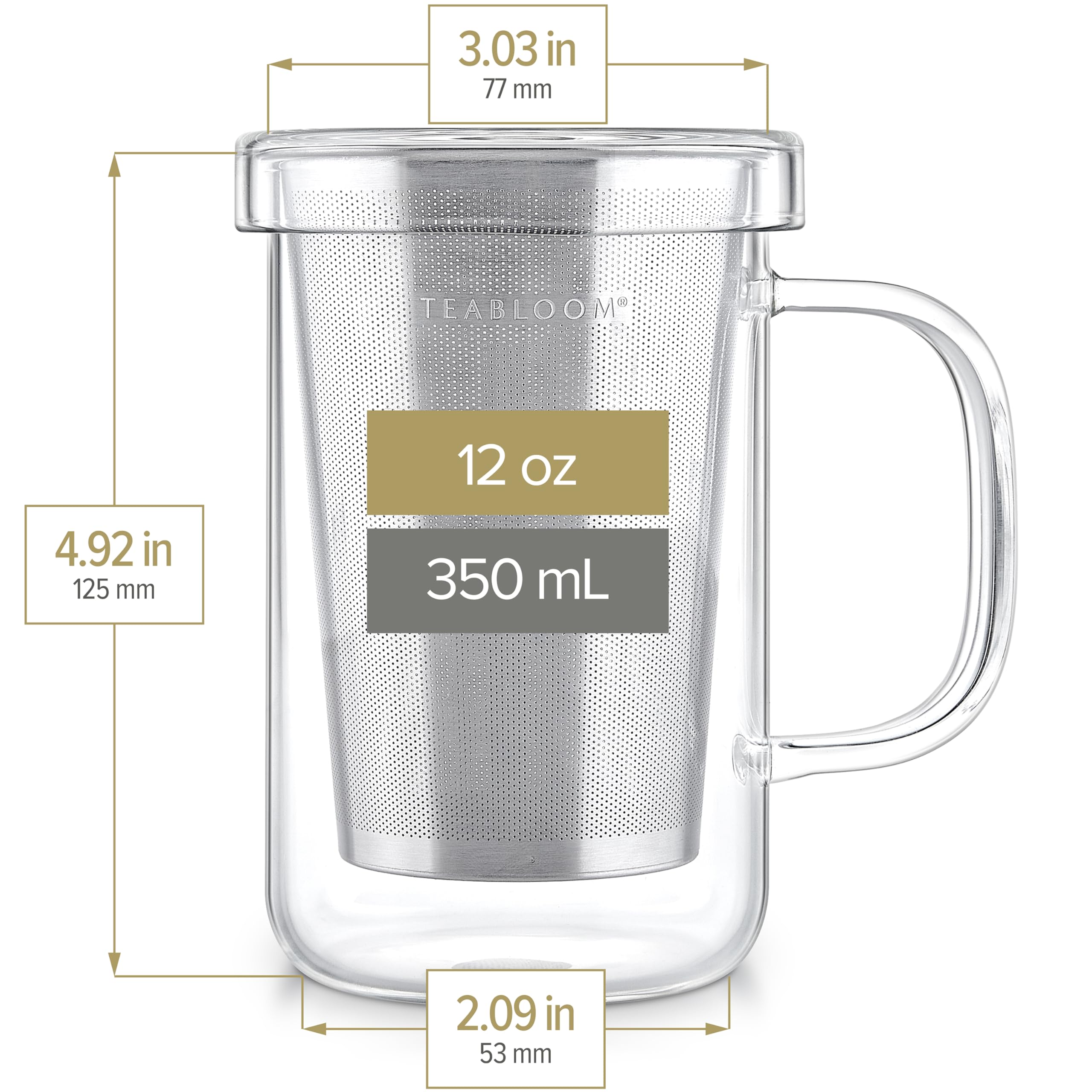 Teabloom 12oz mug ideal for tea, coffee, or water in daily use