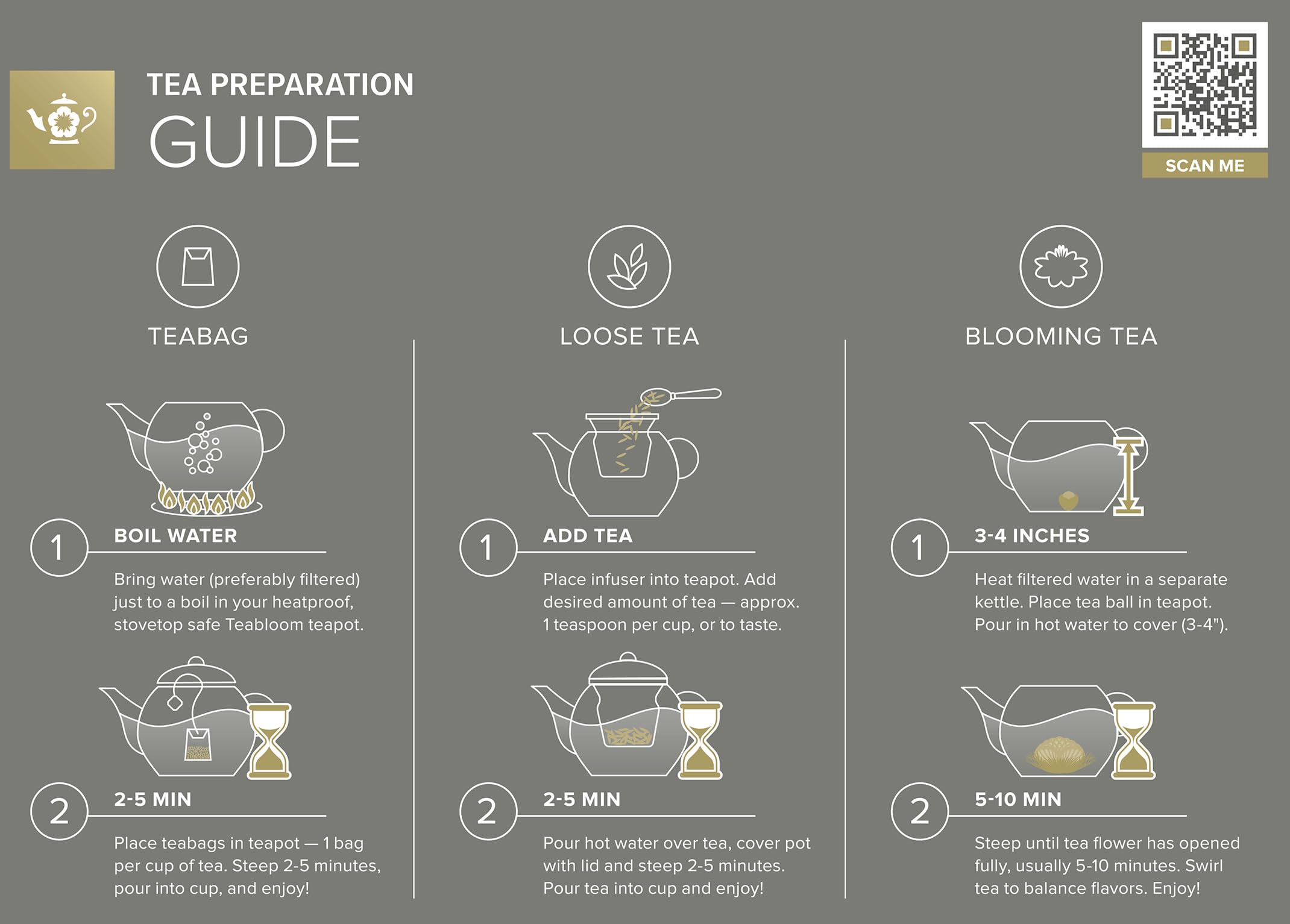 Teabloom blooming teas flowers ready to unfurl in a clear teapot.