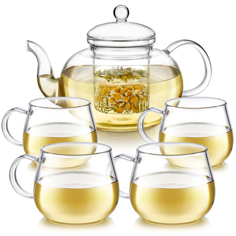 Teabloom heatproof teapot with removable infuser for crisp loose-leaf brews.