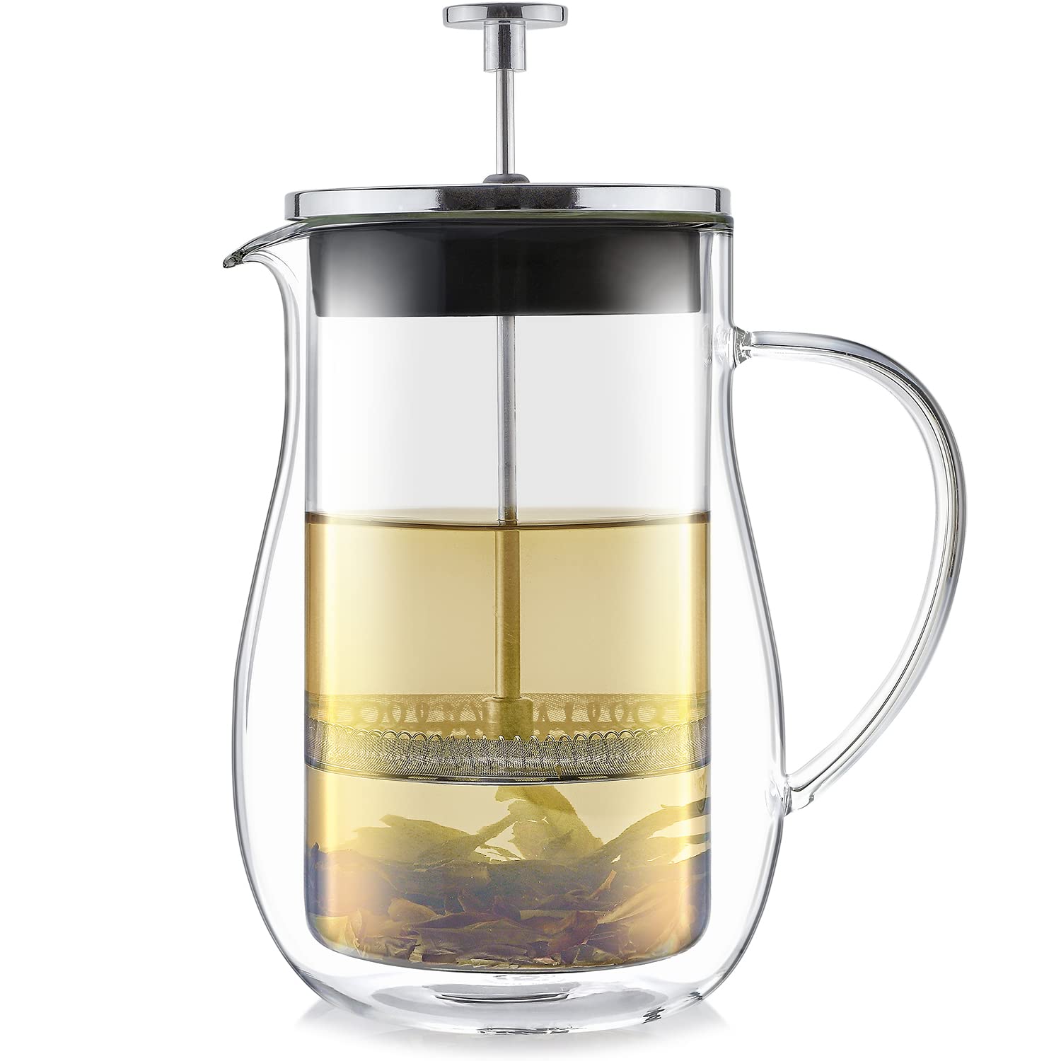 Teabloom Stay-Hot Glass French Press front view for pure flavor brewing