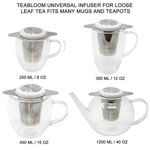 Teabloom Universal Tea Infuser lid doubles as a coaster and stays cool.