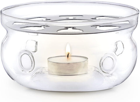 Teabloom universal tea warmer glass detail—durable borosilicate keeps tea warm.