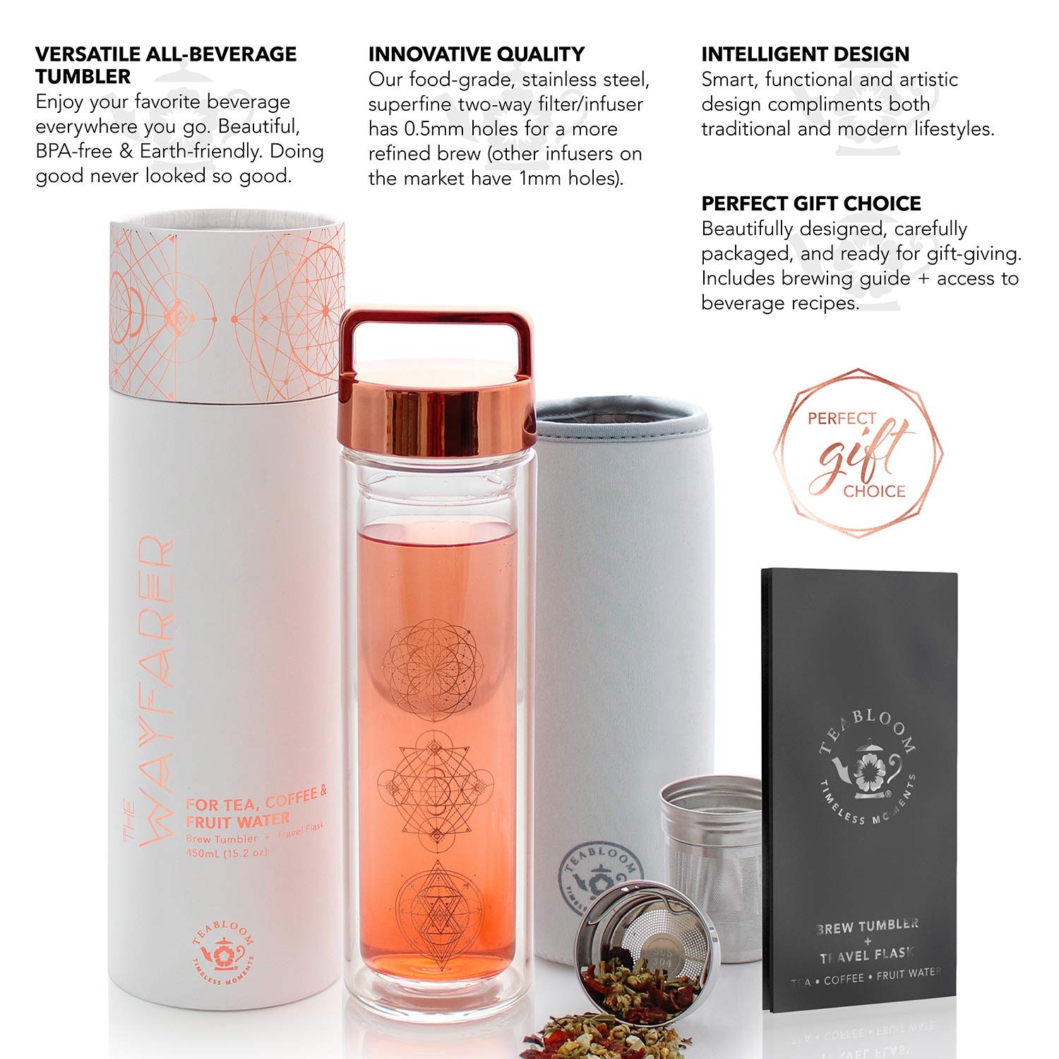 Teabloom Wayfarer with rose-gold accent adds style to hydration.