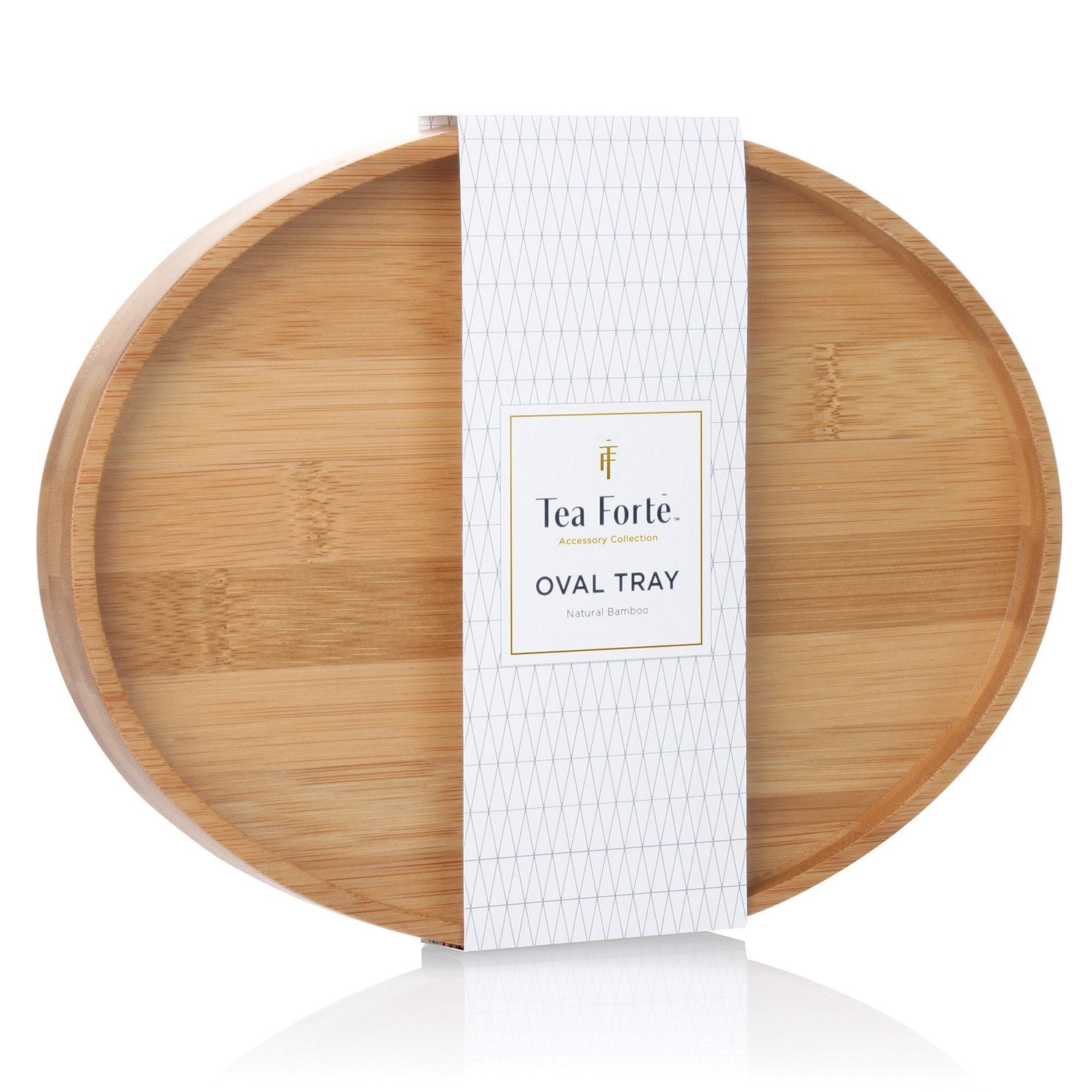 Tea Forte bamboo tray top view, ideal for elegant tea service and snack pairing.
