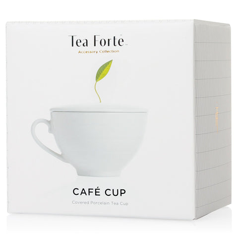 Tea Forte Cafe Cup steeping lid reveals leaf for controlled infusion.