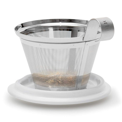 Tea Forte Kati Cup stainless steel infuser provides fine leaf filtration