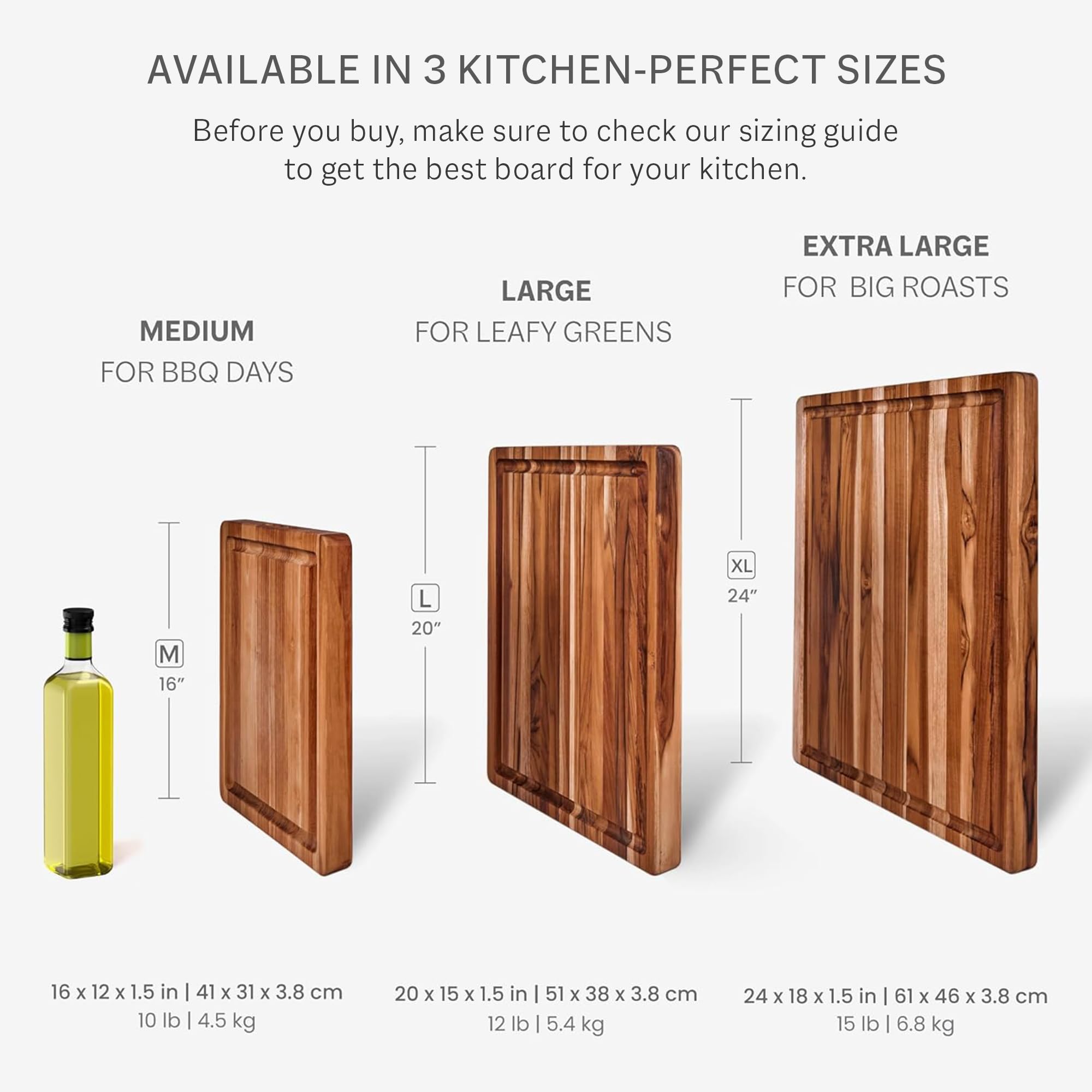 Teakhaus Large Cutting Board juice groove contains liquids for cleaner prep
