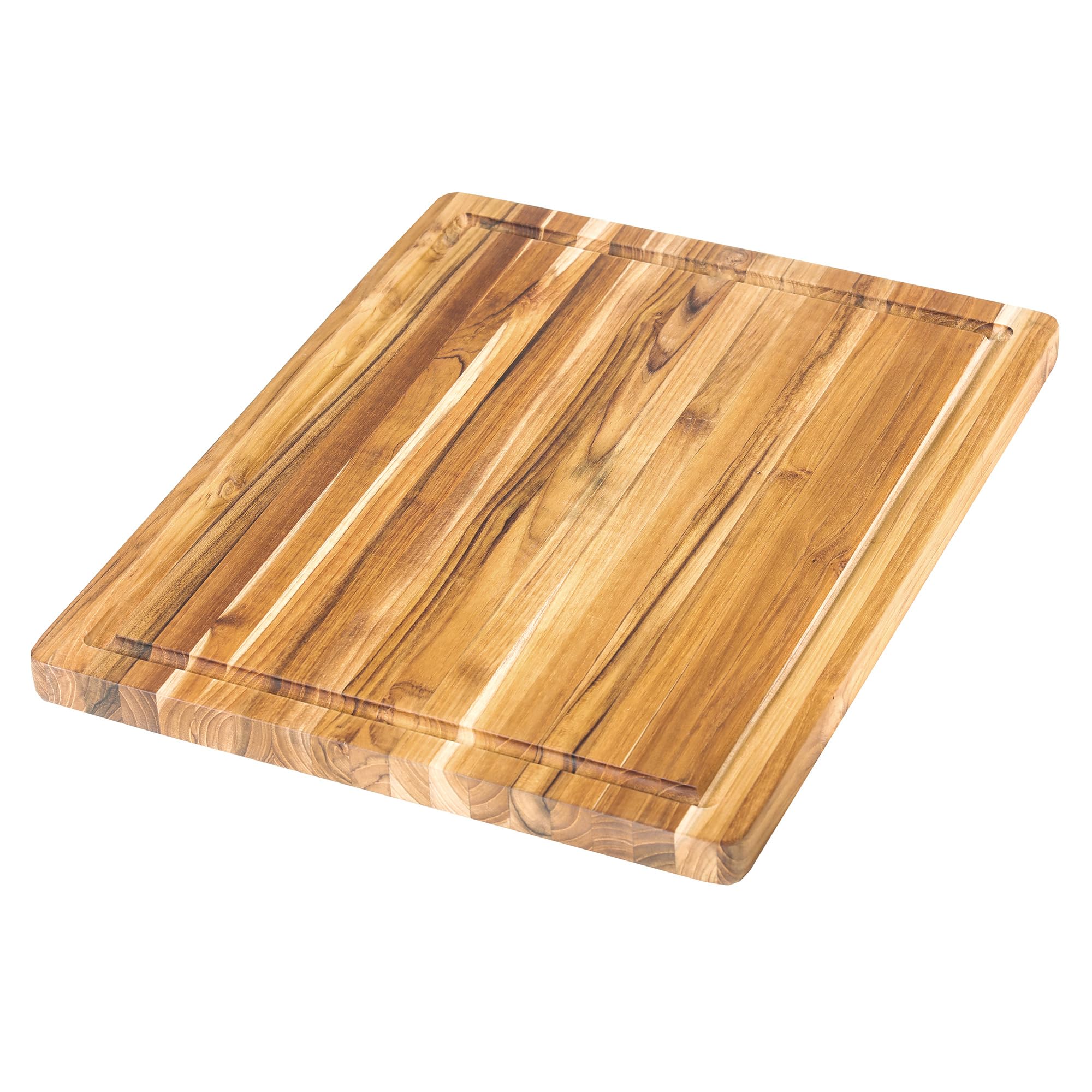 Teakhaus cutting board surface close-up highlighting durable teak finish.