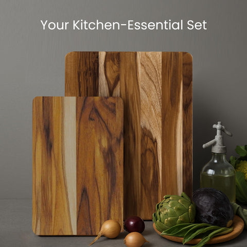 Teakhaus edge-grain surface protects knives during slicing.