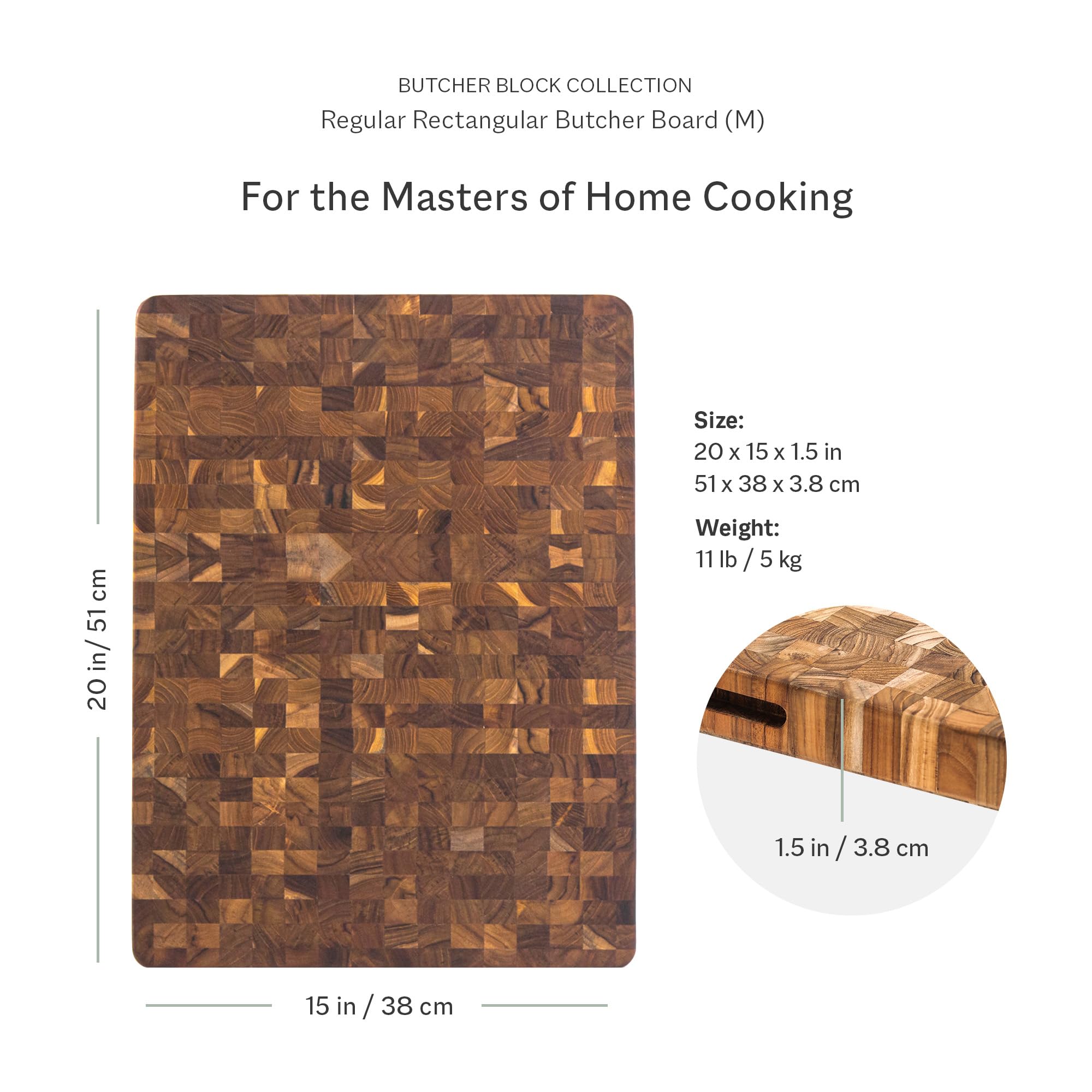 Teakhaus end-grain surface close-up, knife-friendly and durable for longer-lasting sharpness.