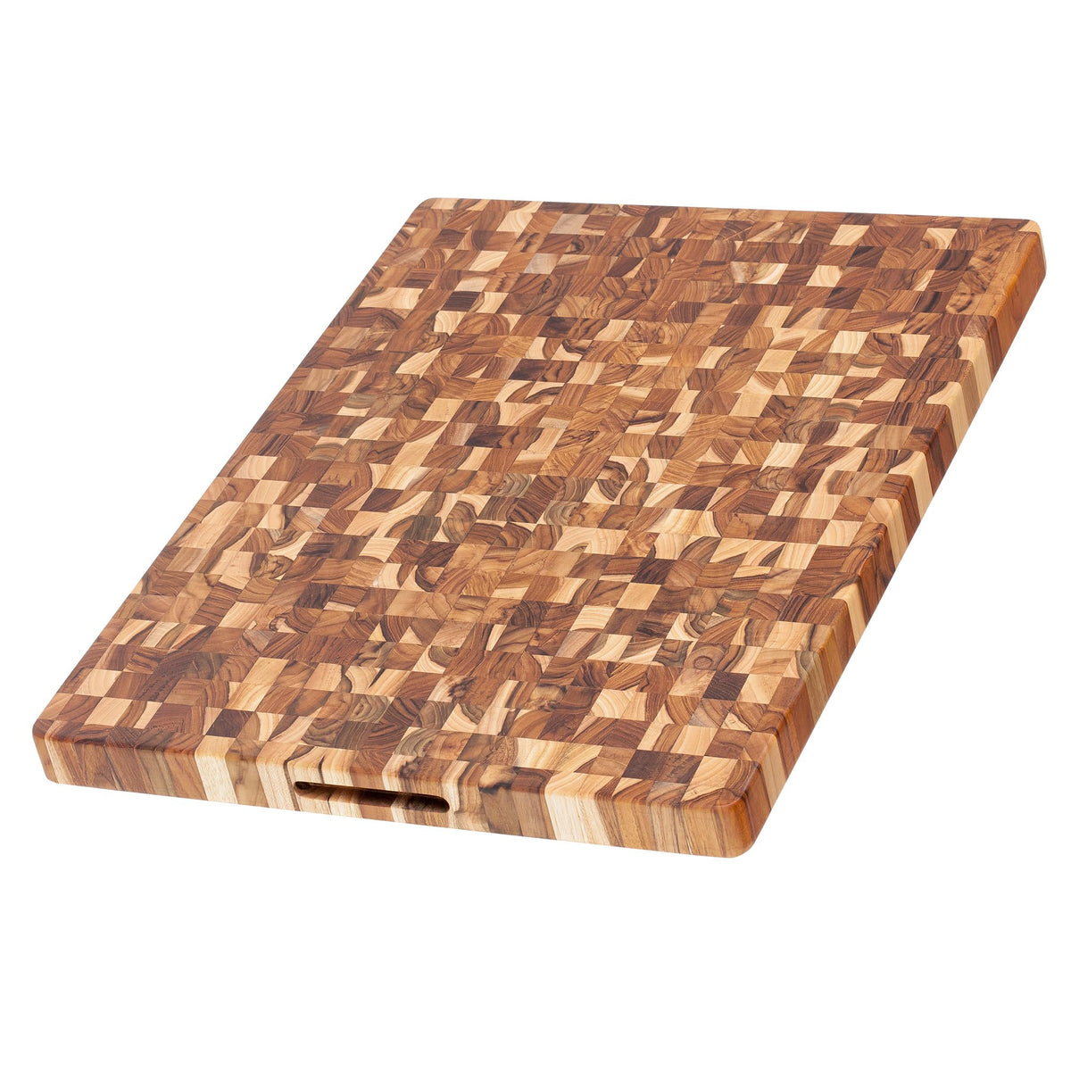 Teakhaus extra-large end grain cutting board, durable surface ideal for family meals.