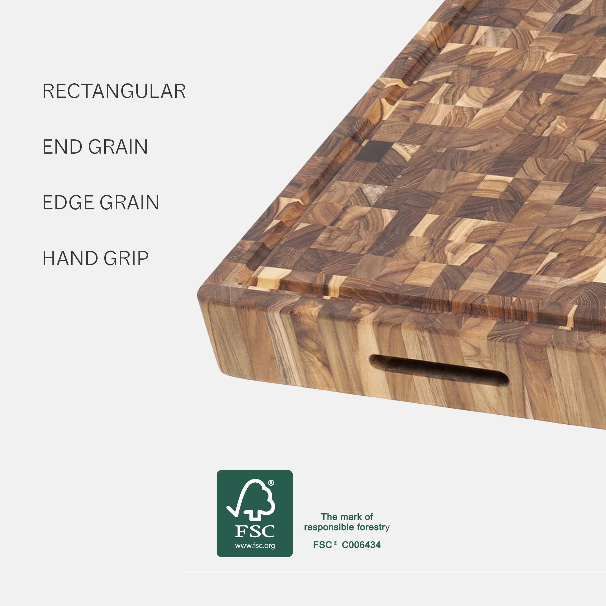 Teakhaus extra-thick teak board provides durable, moisture-resistant prep surface.