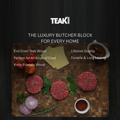 Teakhaus juice groove option helps catch liquids while carving.