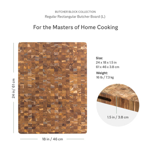 Teakhaus knife-friendly end grain surface protects blades during daily prep.