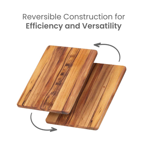 Knife-friendly Teakhaus surface keeps blades sharp during use.