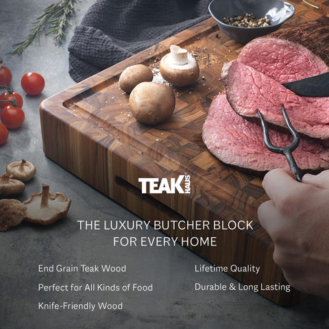 Teakhaus knife-friendly surface protects blades during chopping and mincing.