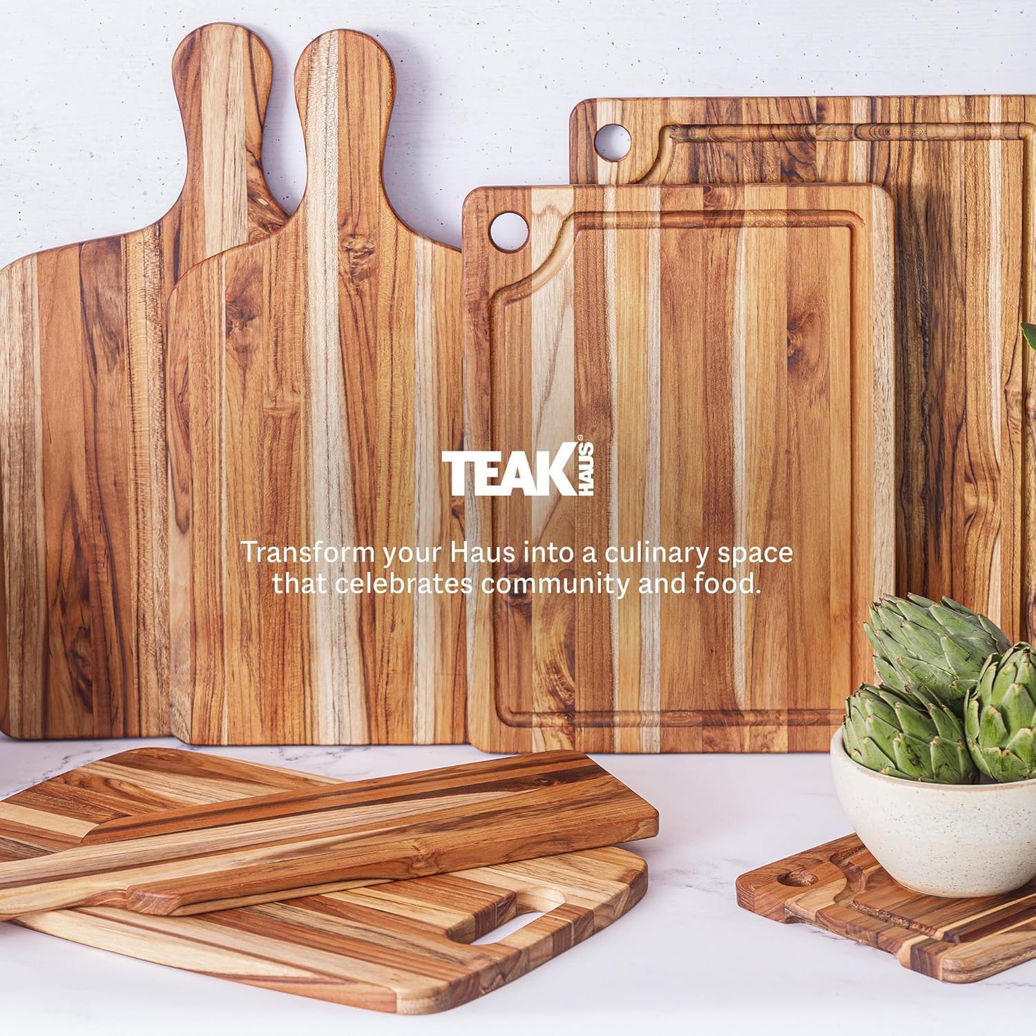 Teakhaus Marine Cutting Board care with mineral oil highlights warm teak aroma.