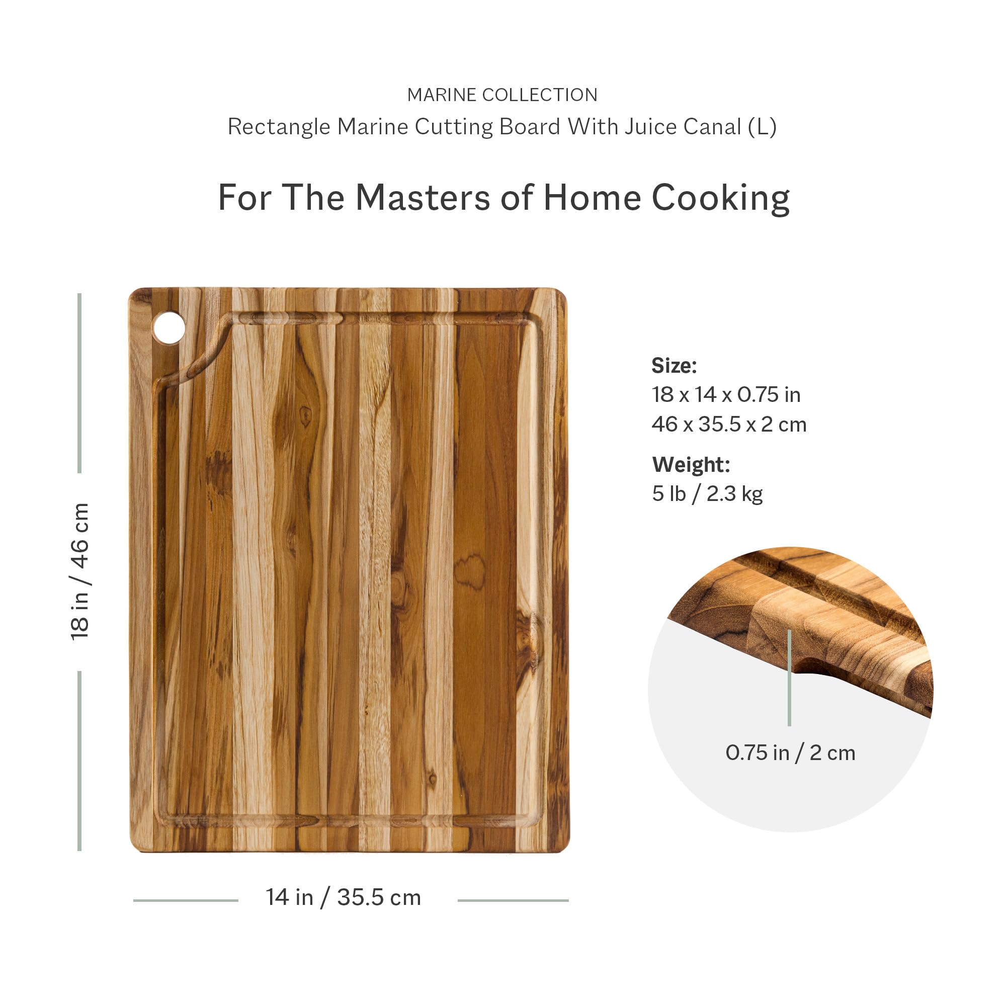 Teakhaus Marine board featuring edge-grain teak for durability and knife-friendly slicing