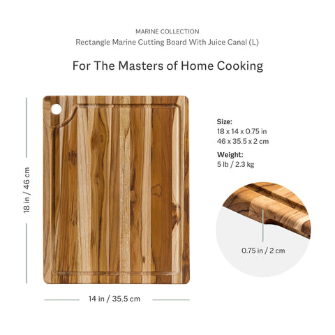 Teakhaus Marine board featuring edge-grain teak for durability and knife-friendly slicing