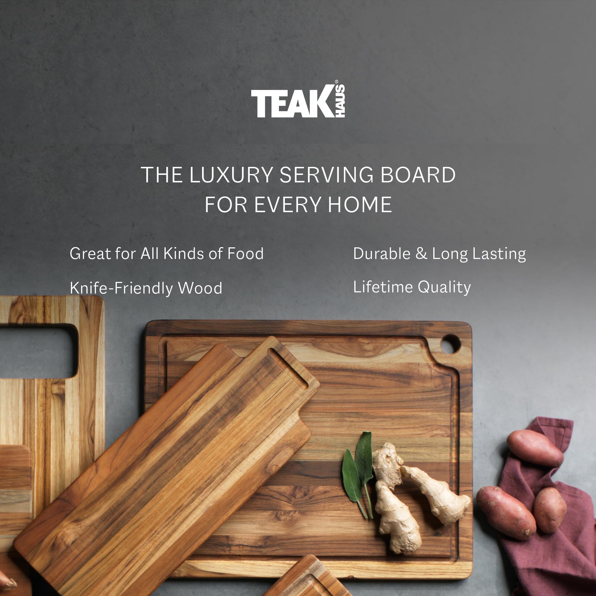 Teakhaus Marine large rectangle cutting board provides ample prep space for meals