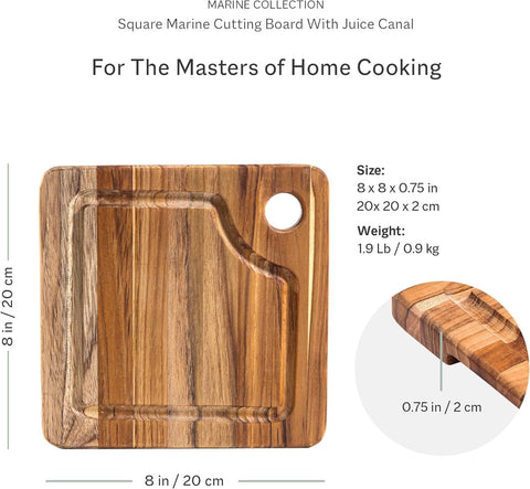 Teakhaus Marine Cutting Board side handle demonstrates easy grip for versatile kitchen tasks.