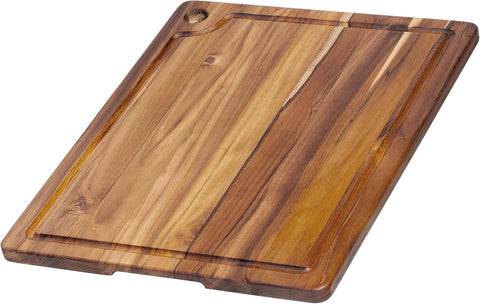 Teakhaus Marine Cutting Board top view shows durable teak grain for knife-friendly prep.
