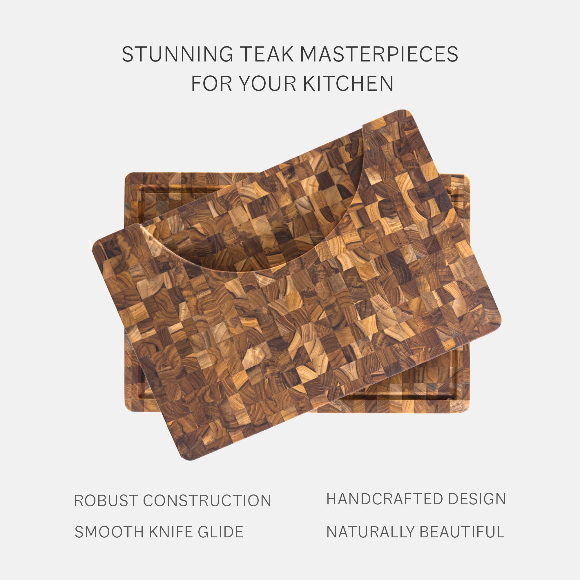 Teakhaus reversible design maximizes kitchen workspace for multi-step meals.