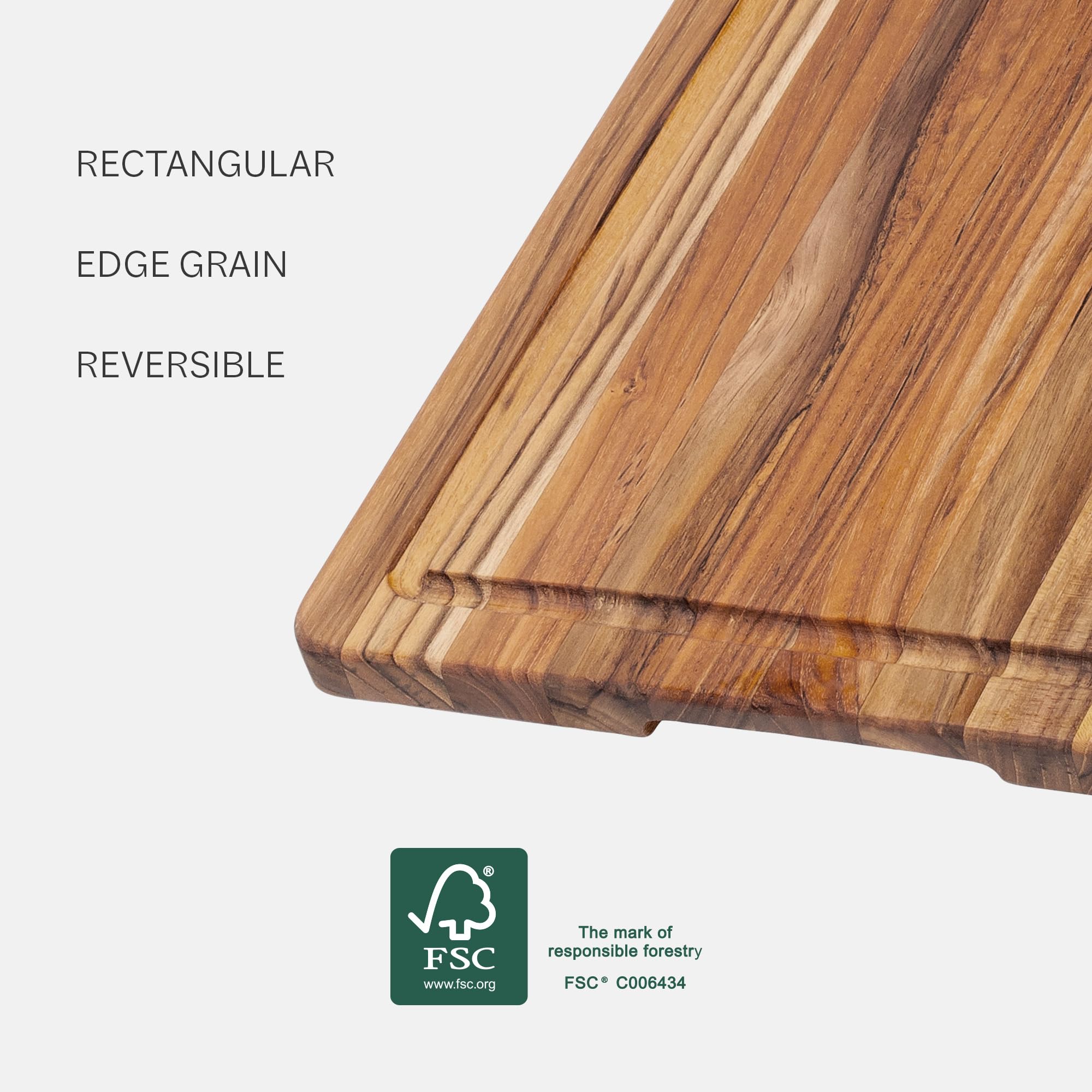 Teakhaus board displays the juice canal for cleaner prep surfaces.