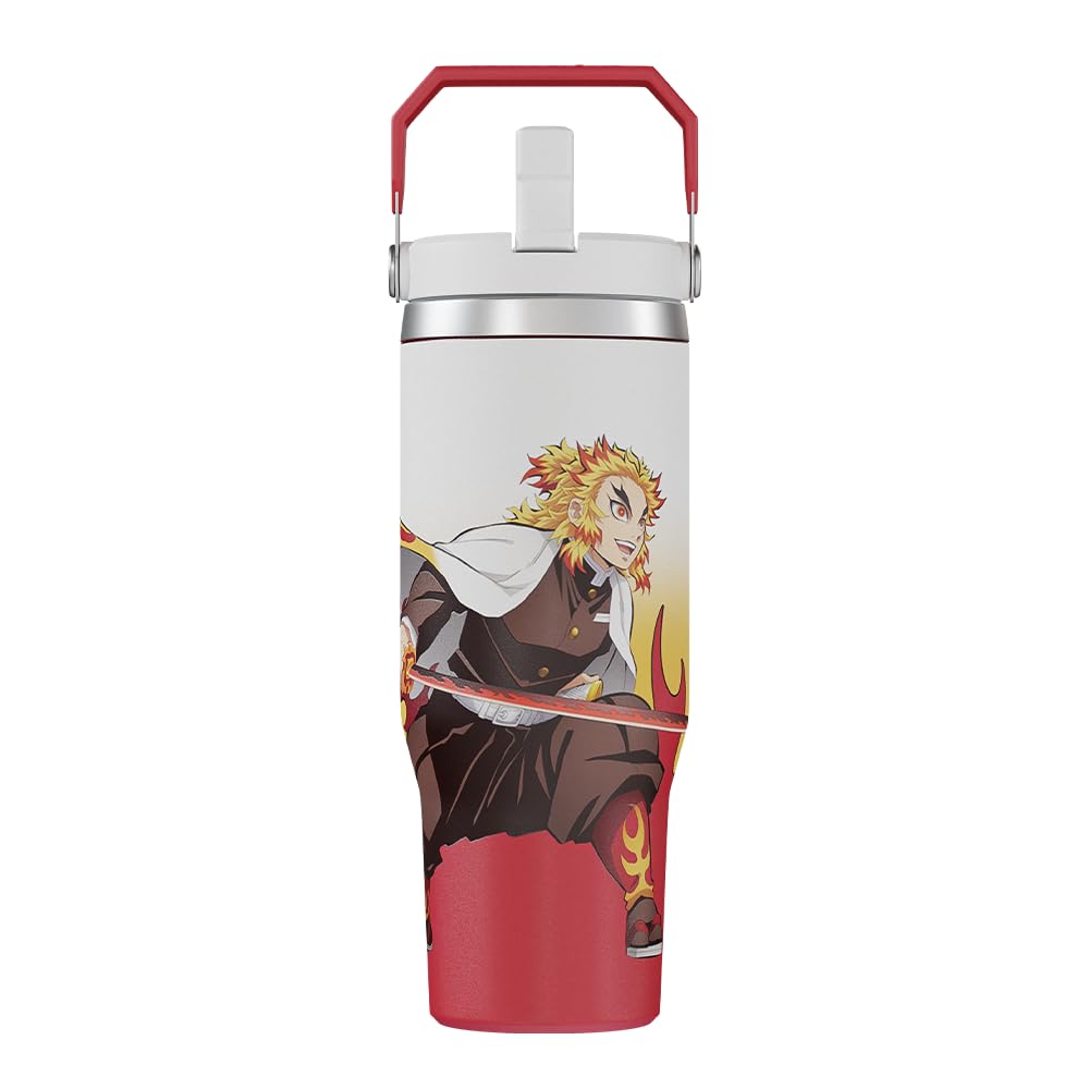 Team Liquid Demon Slayer Kyojuro tumbler lid close-up showing spill-resistant seal for travel