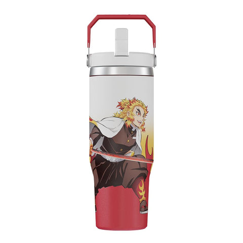 Team Liquid Demon Slayer Kyojuro tumbler lid close-up showing spill-resistant seal for travel