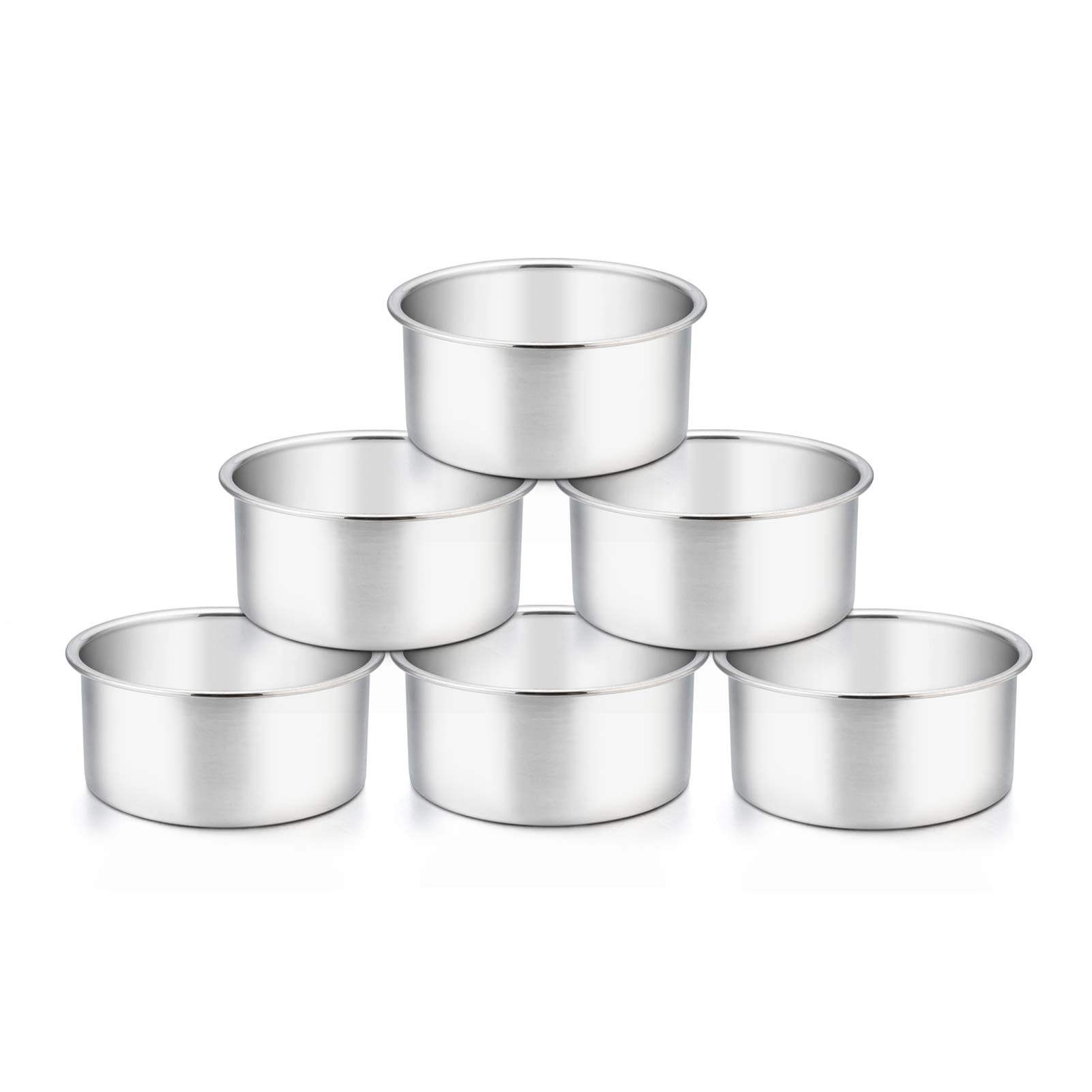 TeamFar 4-inch cake pan set with mirror finish for easy cleanup.
