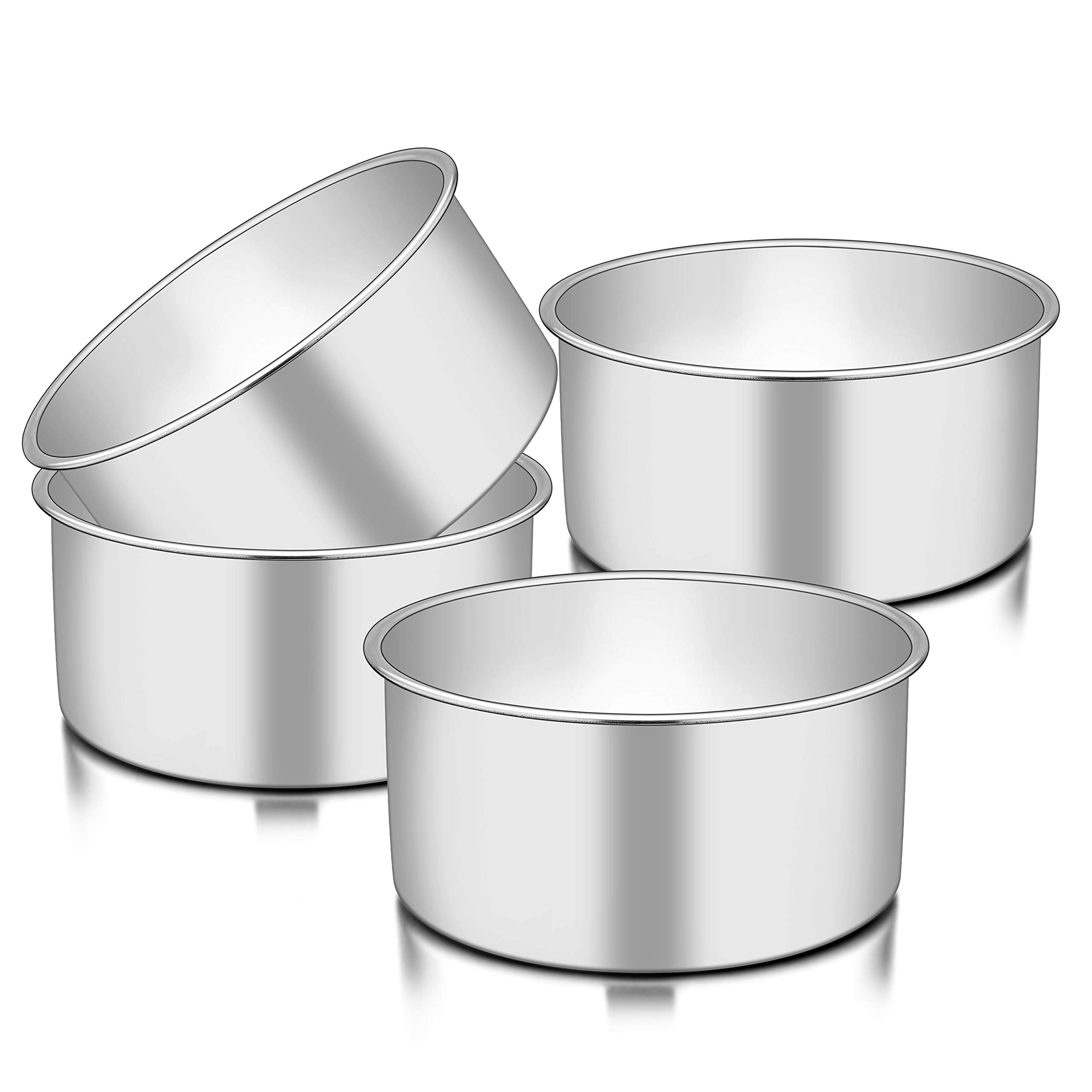 TeamFar 6-inch cake pan top view showing deep straight sides for tall, even layers.