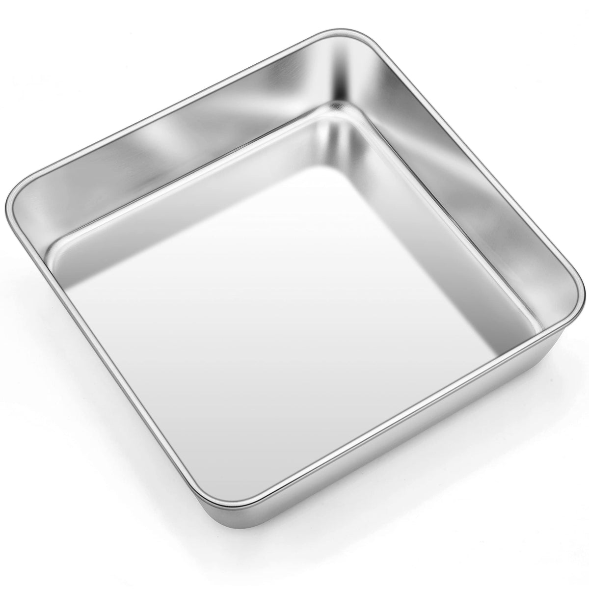 TeamFar 8-inch square pan top view with brushed finish for easy cleanup.