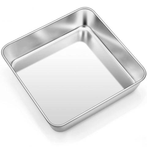 TeamFar 8-inch square pan top view with brushed finish for easy cleanup.