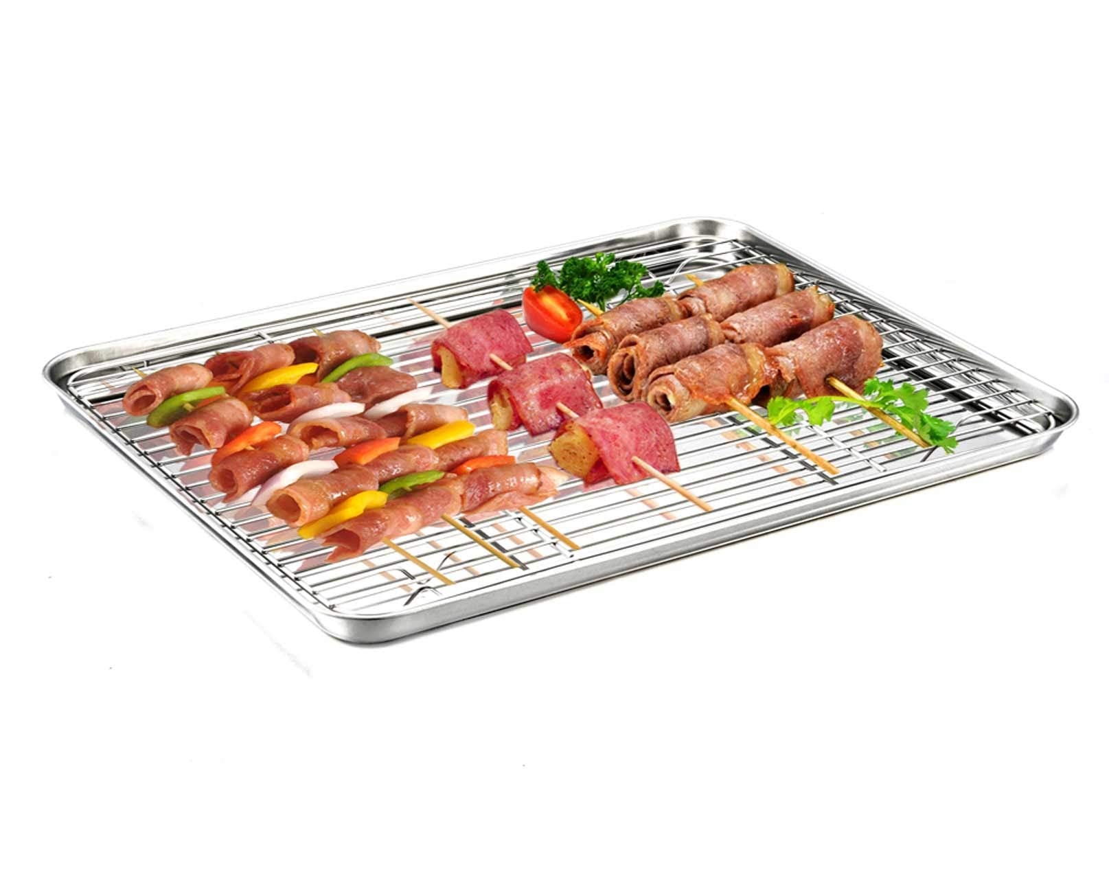 TeamFar baking rack inside pan promotes airflow for even baking