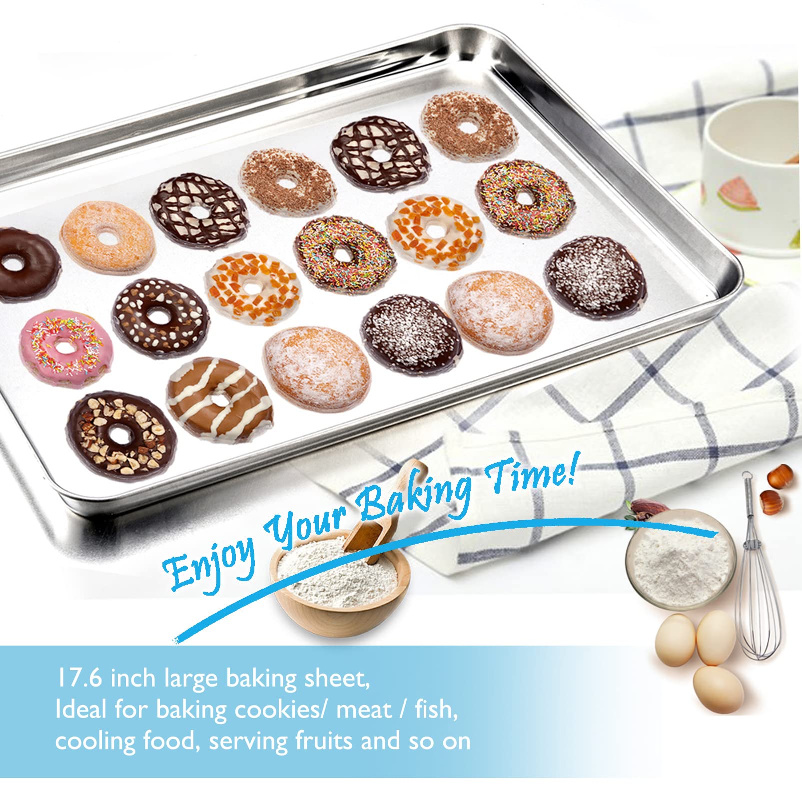 TeamFar baking sheet features 1-inch deep sides to help contain juices during use.