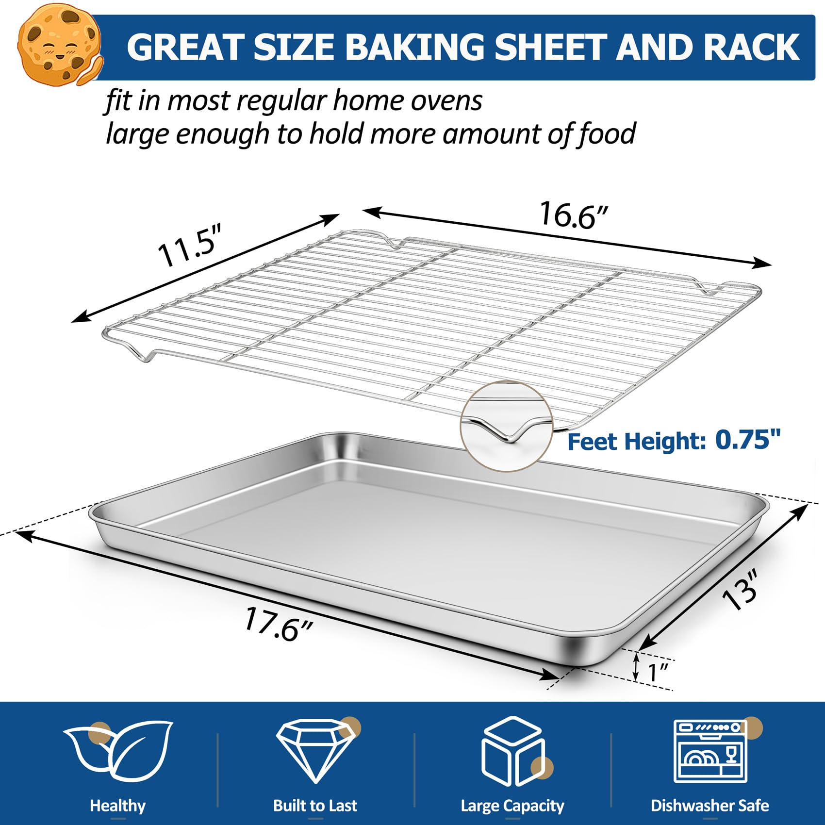 TeamFar baking sheet with mirror finish for smooth food release.