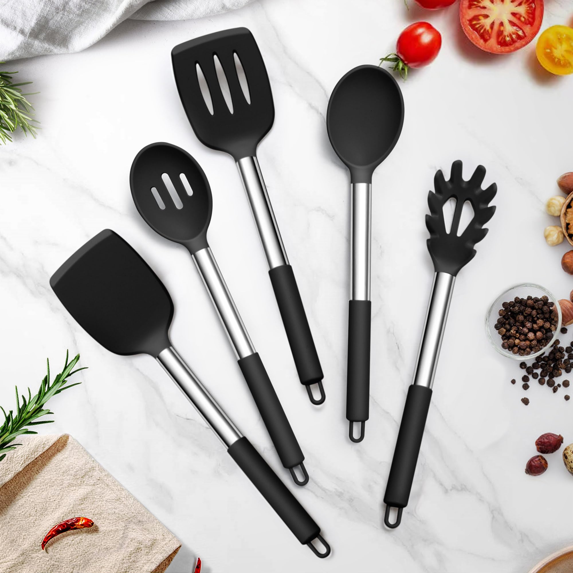 TeamFar dishwasher-safe utensils stored neatly after cooking.