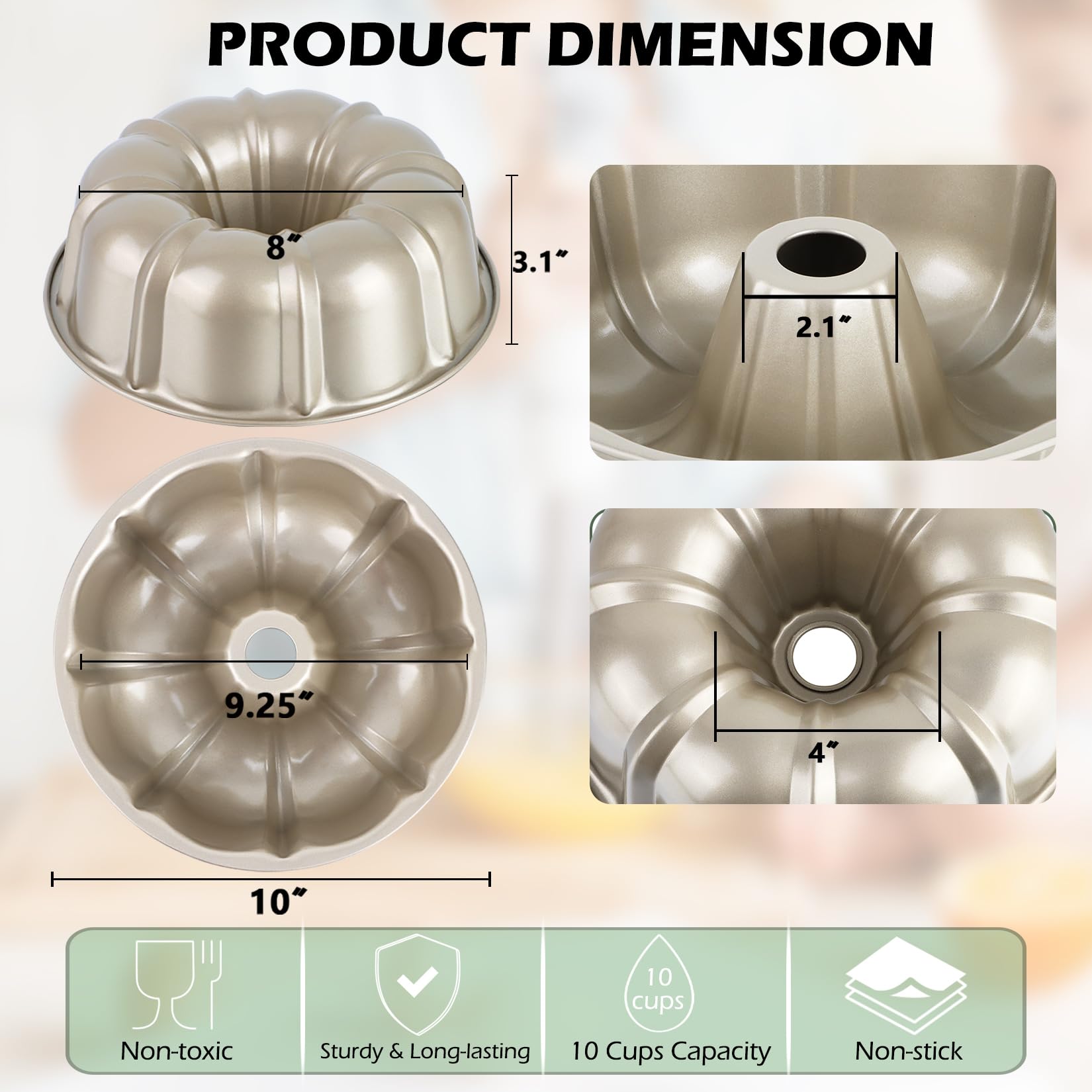 TeamFar fluted tube pan side view showing even heat distribution and sturdy build.