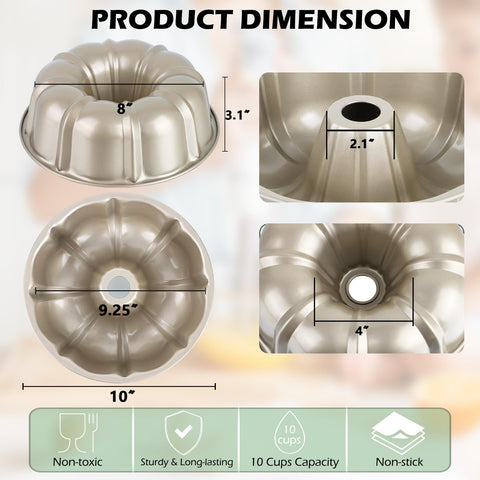 TeamFar fluted tube pan side view showing even heat distribution and sturdy build.