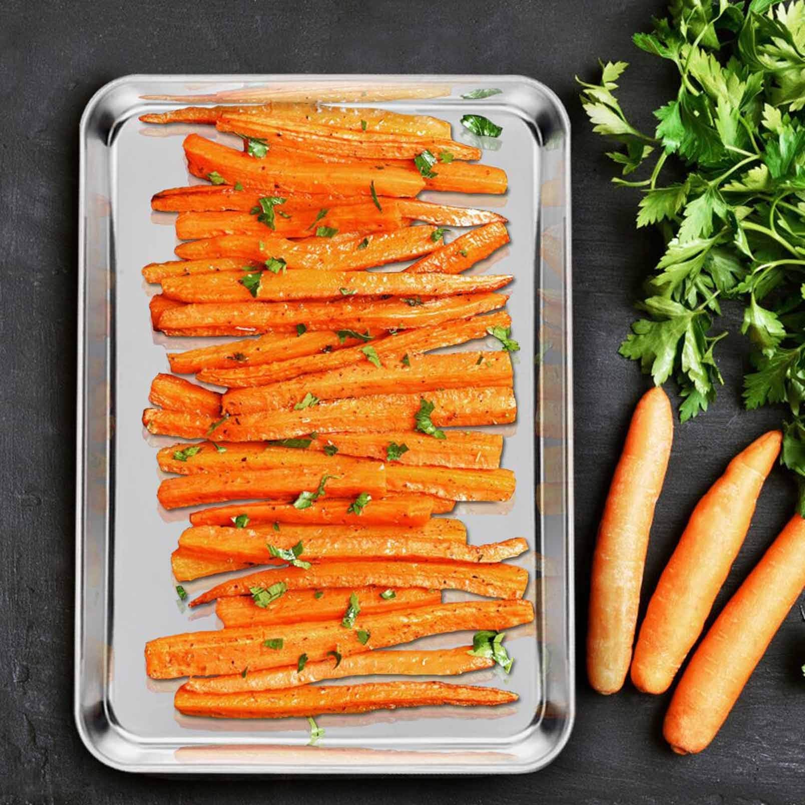 Heavy-duty stainless steel pan and rack resist rust for years of use.