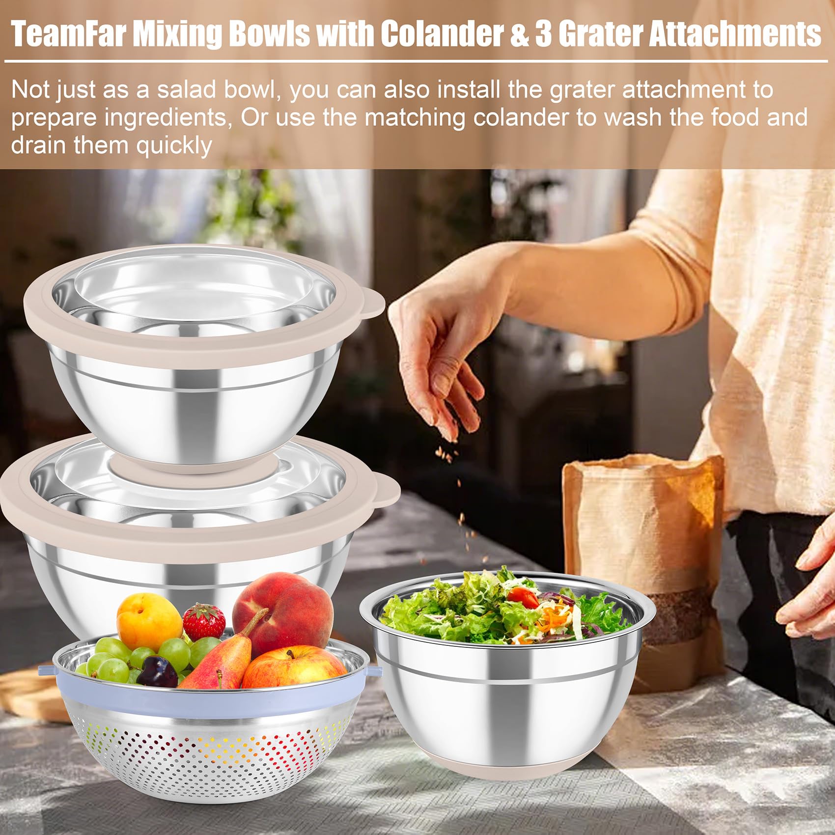 TeamFar 2 qt colander enables easy pasta and vegetable draining.